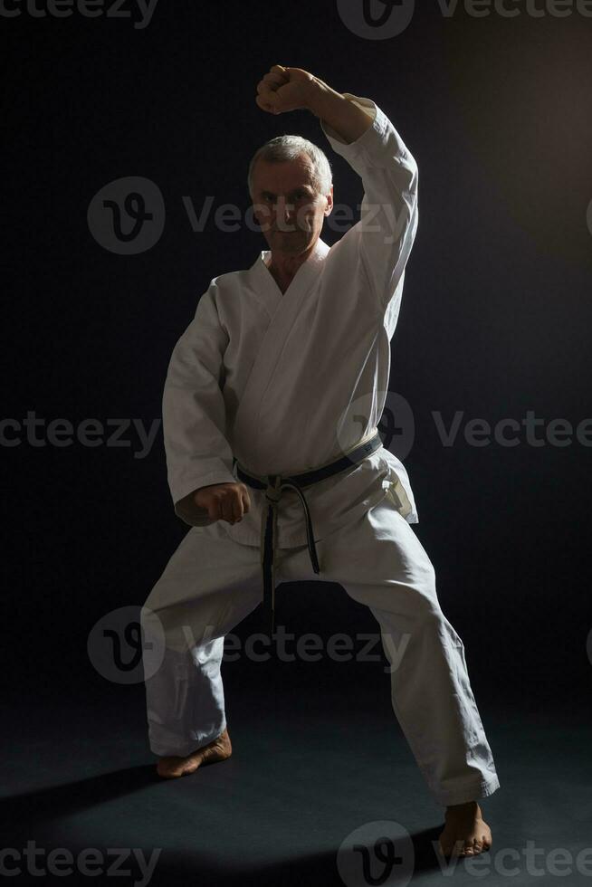 Senior man practicing karate photo