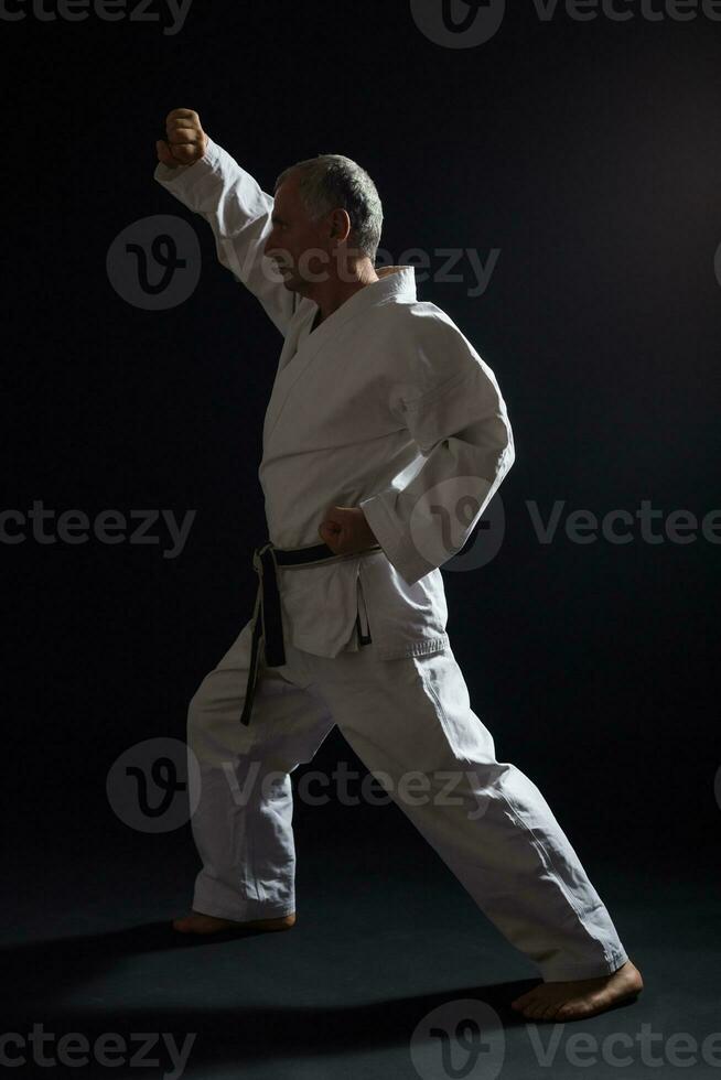 Senior man practicing karate photo