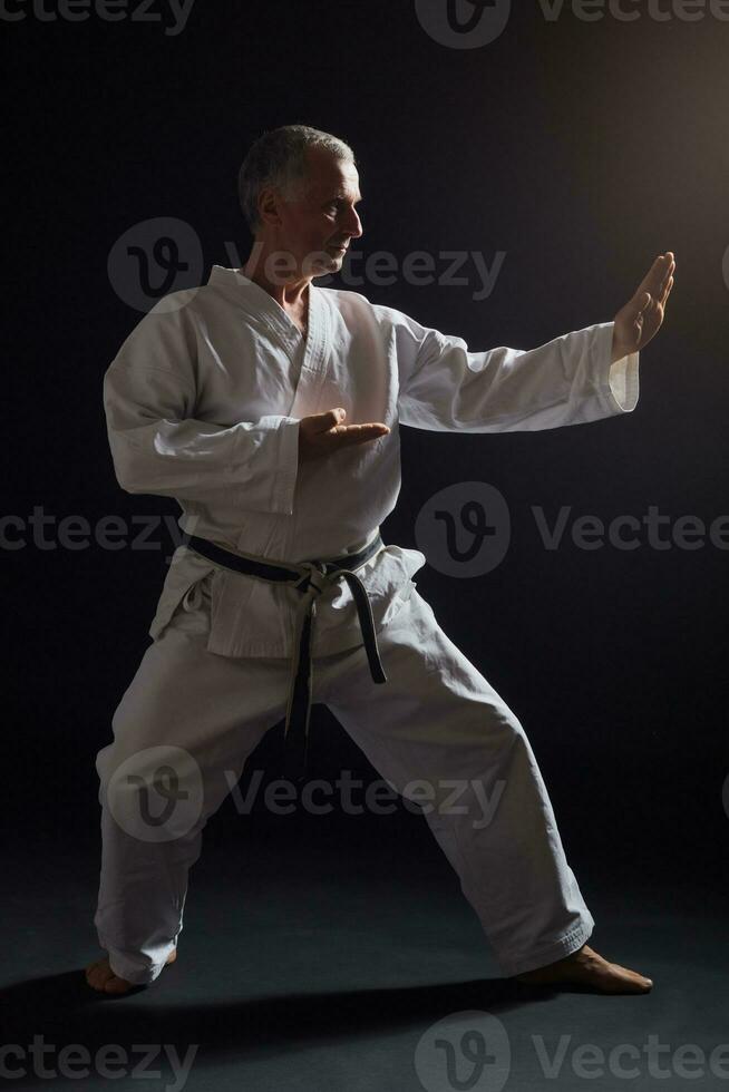 Senior man practicing karate photo