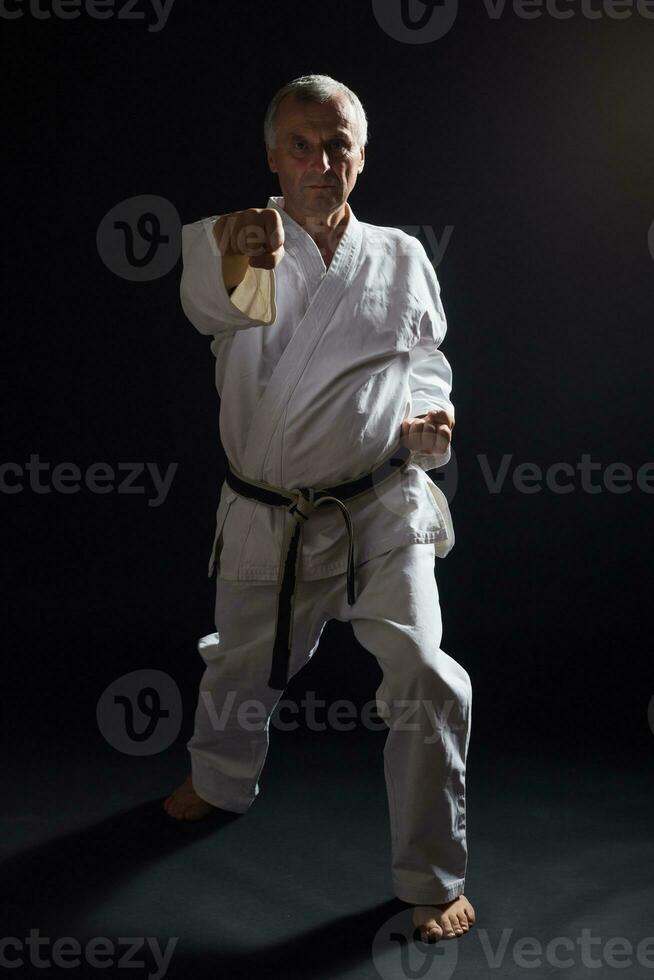 Senior man practicing karate photo
