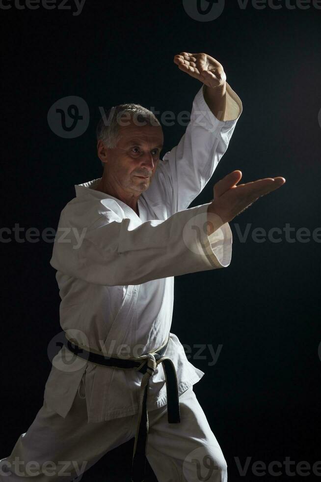 Senior man practicing karate photo