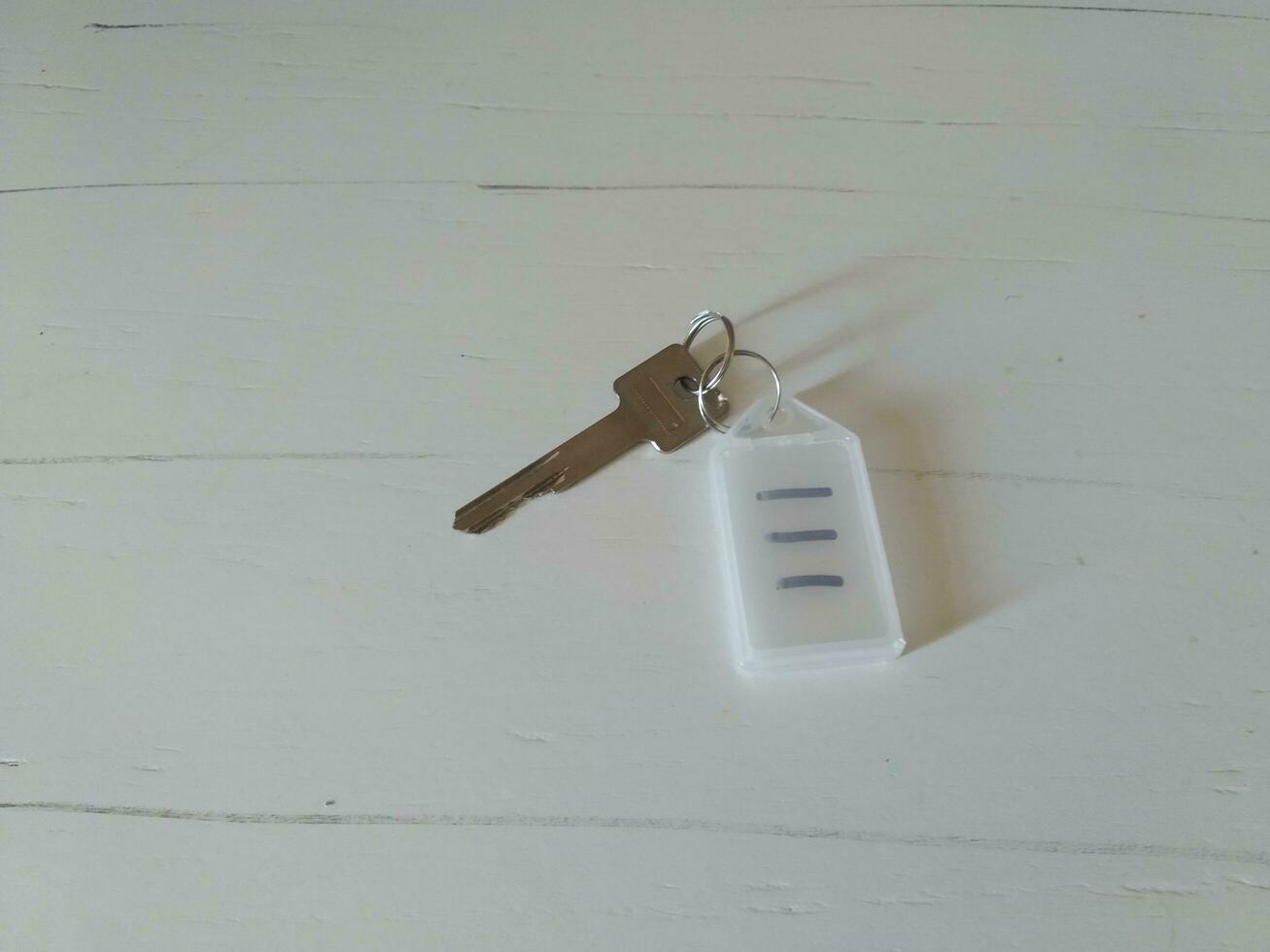 Key on the keychain in the form of a house on a white background photo