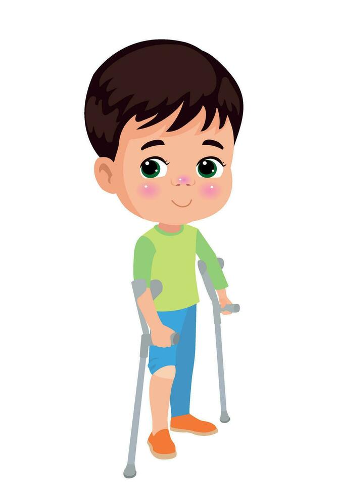 happy cute boy walking with crutches vector