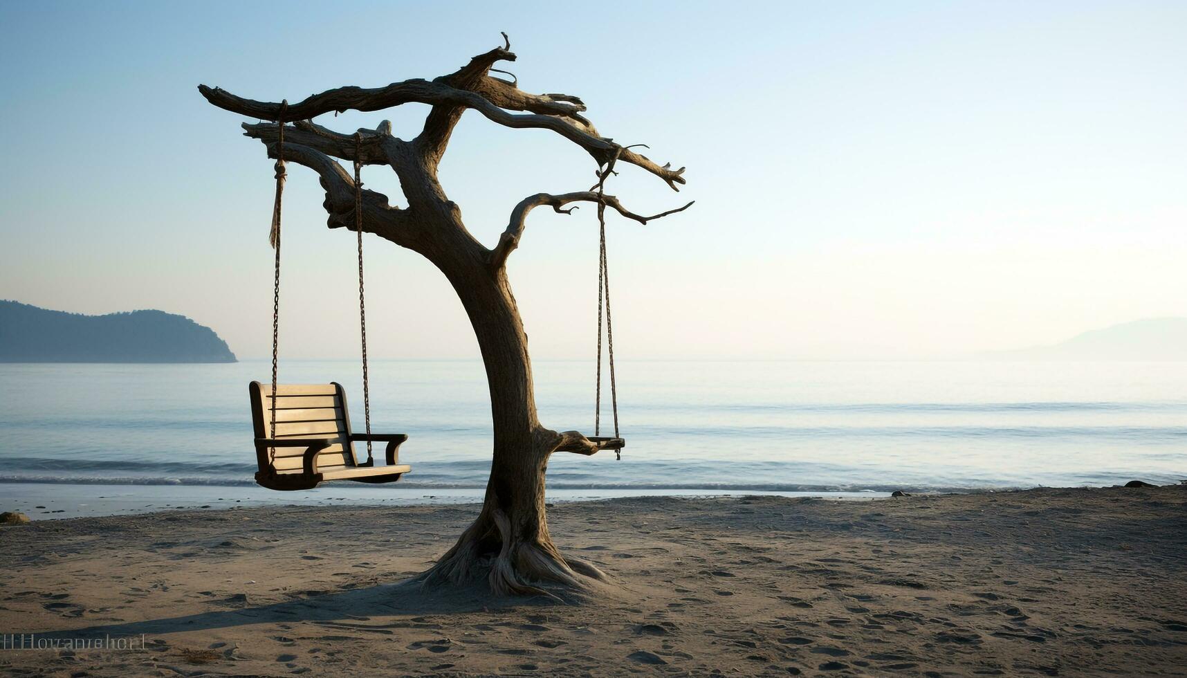 AI generated Beach tree swing photo