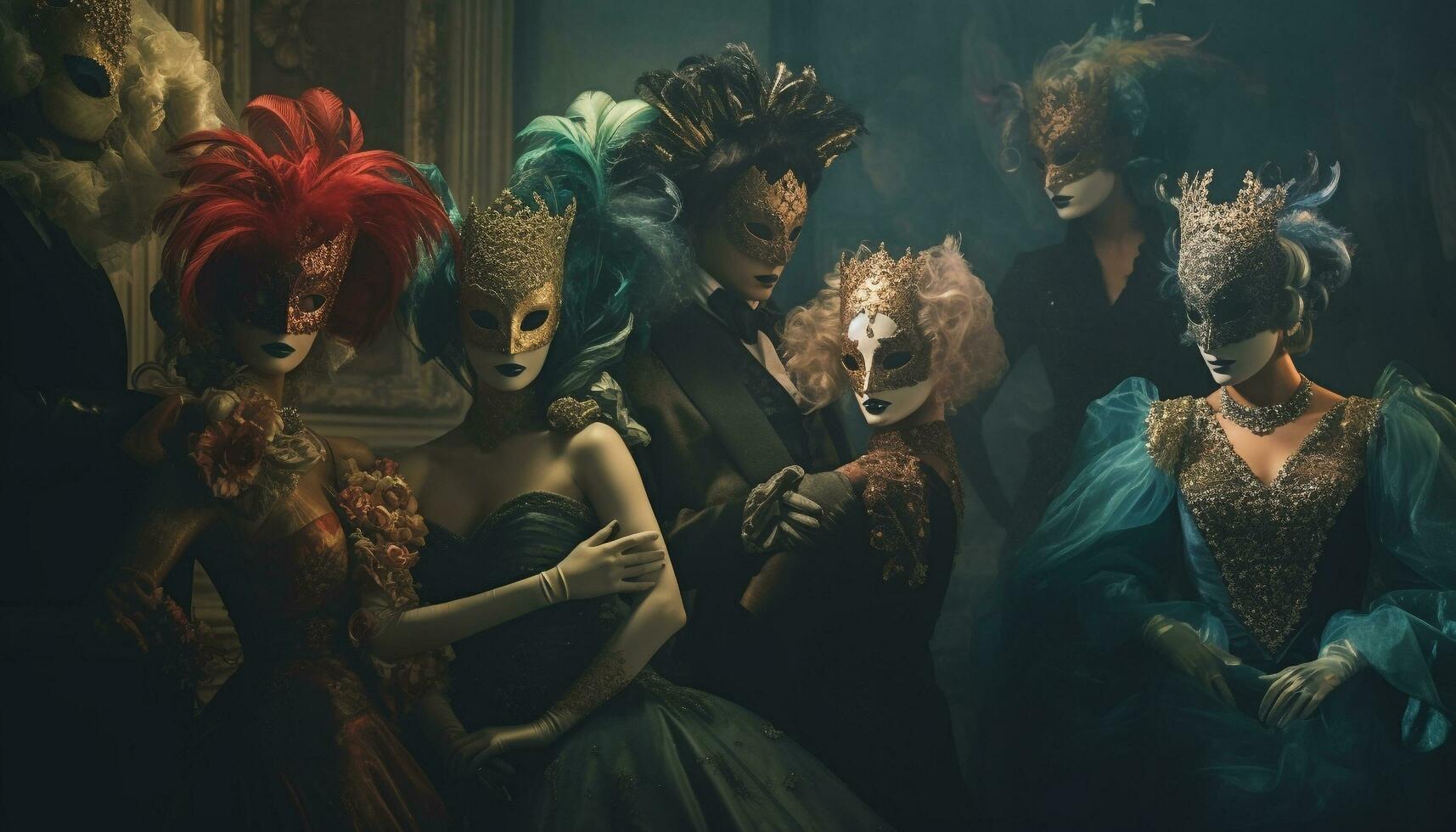 AI generated Young adults in spooky costumes celebrate Halloween with creativity and elegance generated by AI photo
