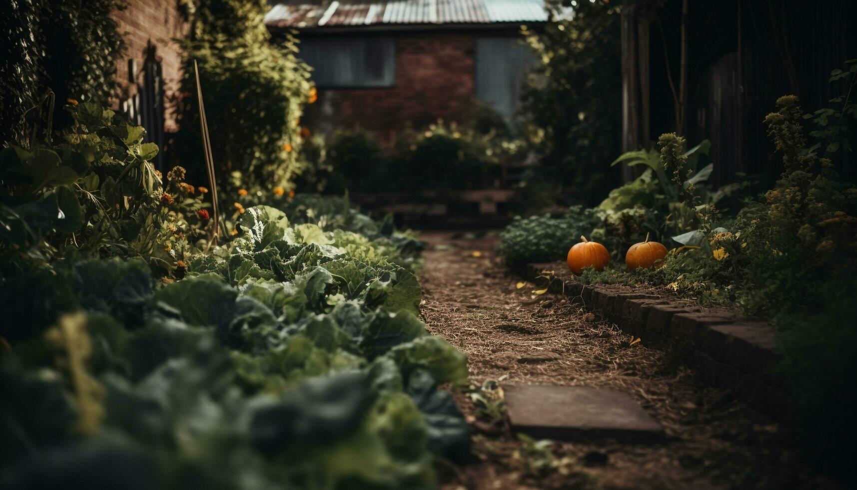 AI generated Freshness of autumn, orange pumpkin on tree, nature vibrant colors generated by AI photo