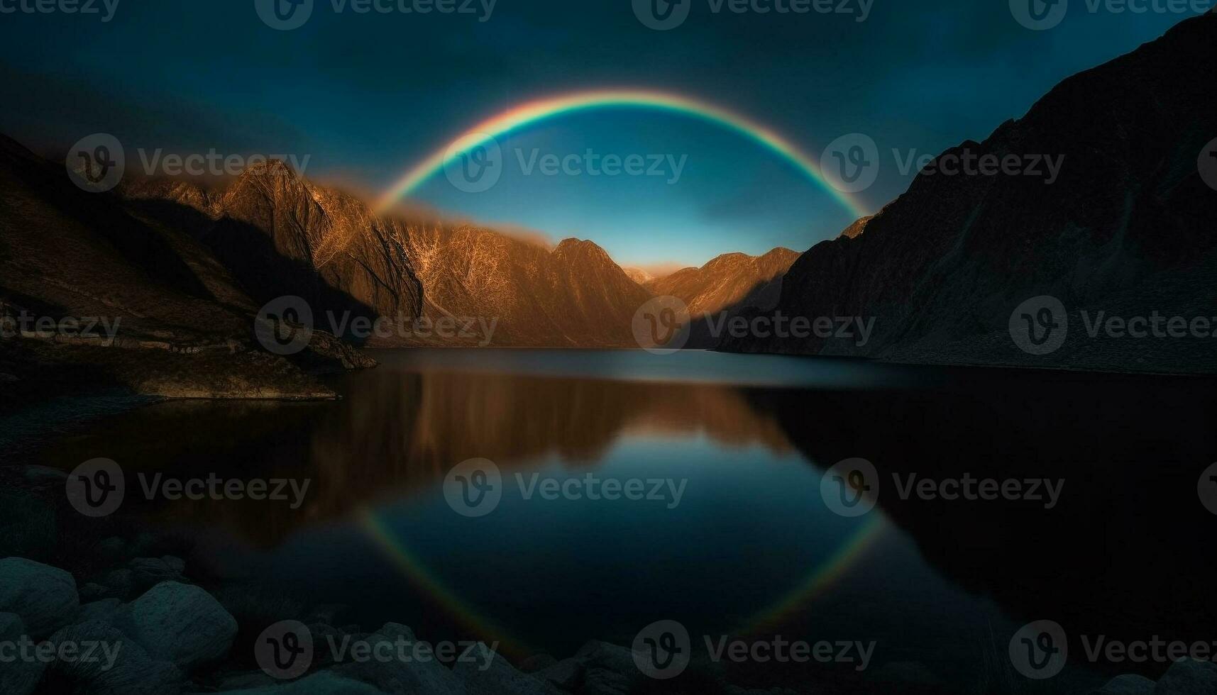 AI generated Sunset over water, nature tranquil scene reflects beauty generated by AI photo