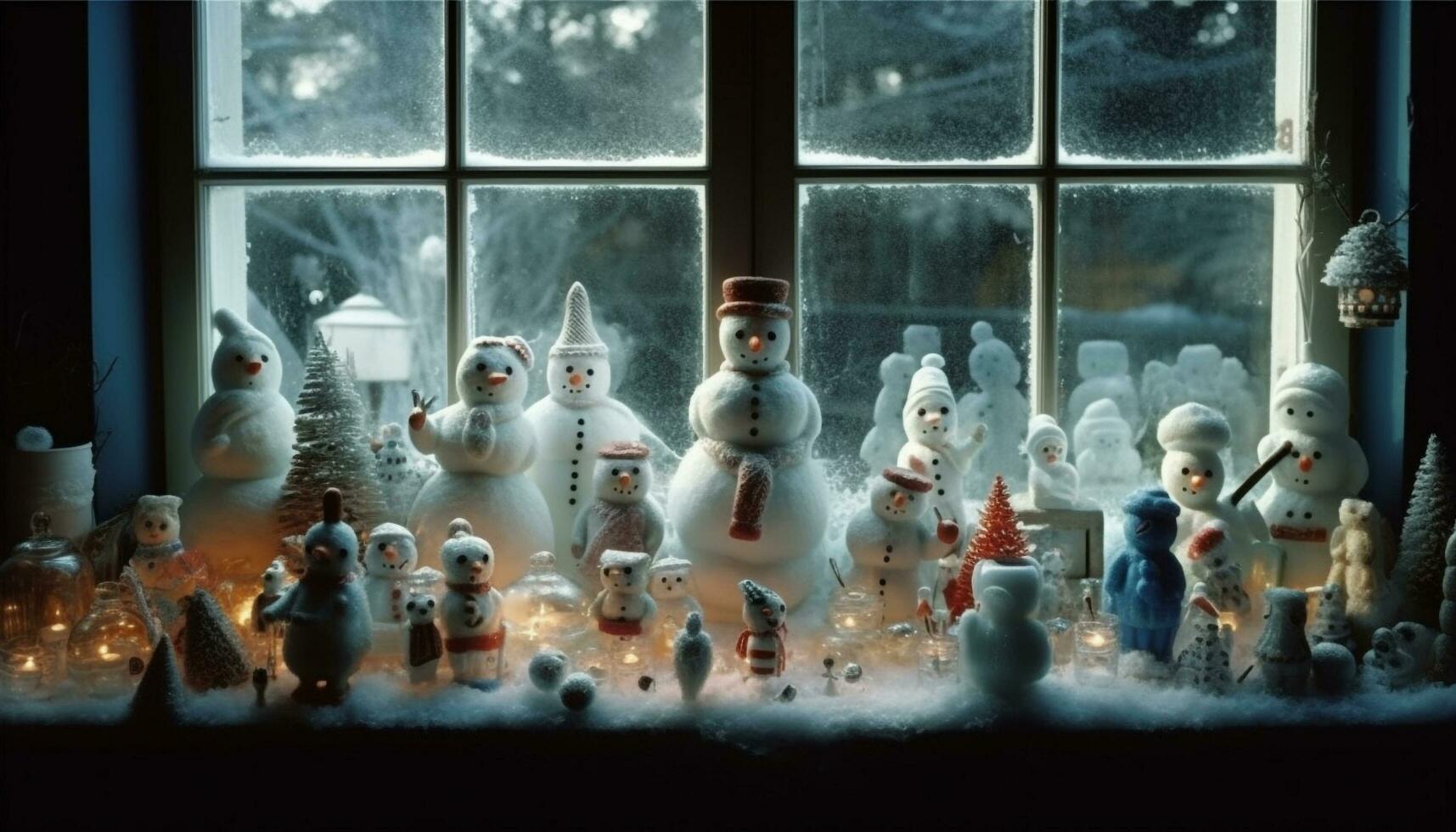 AI generated Family celebrating Christmas with decorated tree and candlelight generated by AI photo