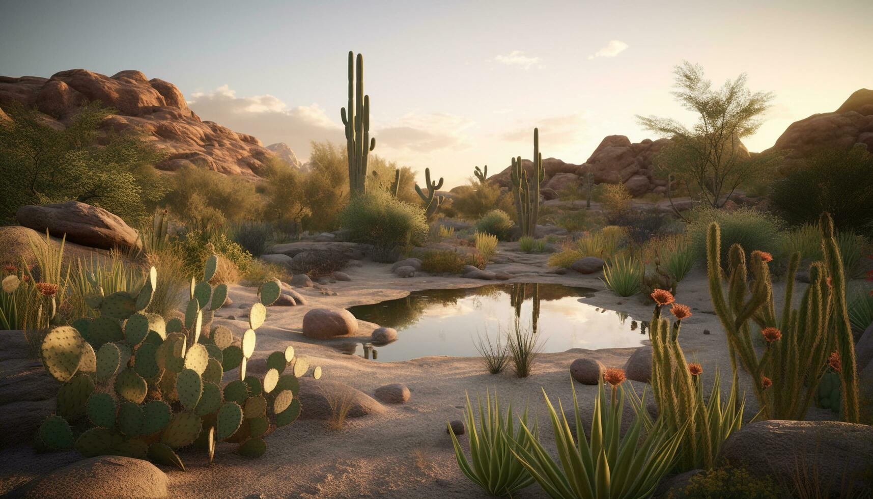 AI generated Tranquil sunset over arid mountains, dusty footpath leads west generated by AI photo