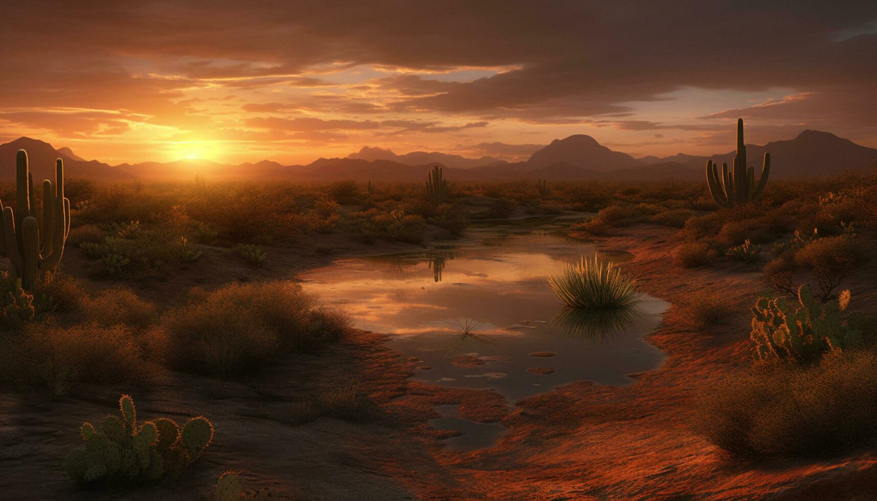 AI generated Tranquil sunset over arid mountains, dusty footpath leads west generated by AI photo
