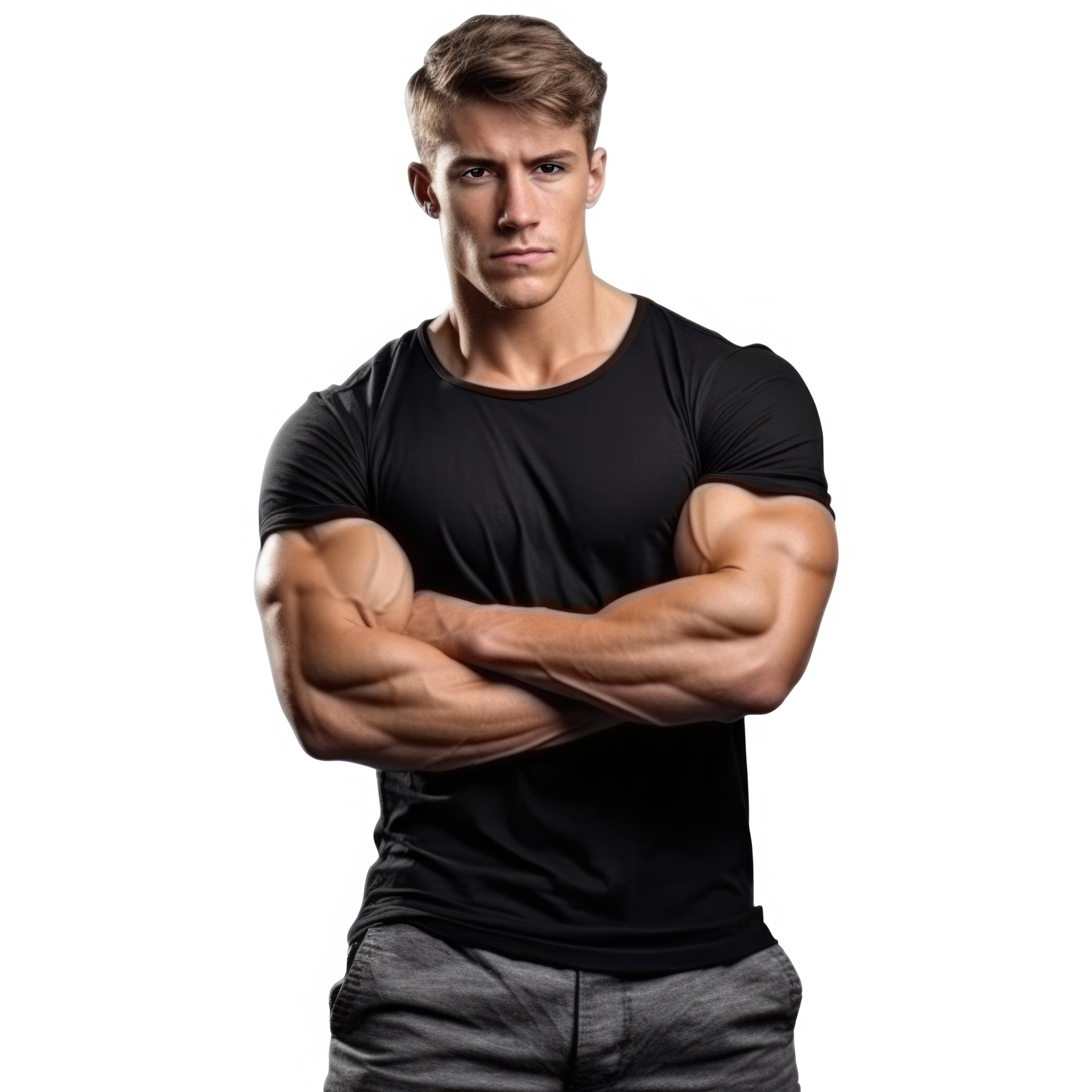 AI generated Male athlete with big muscles isolated on transparent background. Man with muscular