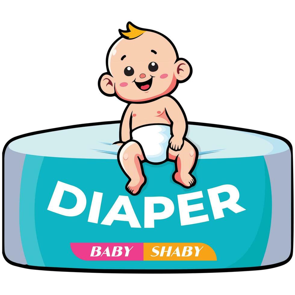 Baby Sitting on a Roll of Diapers Vector Illustration