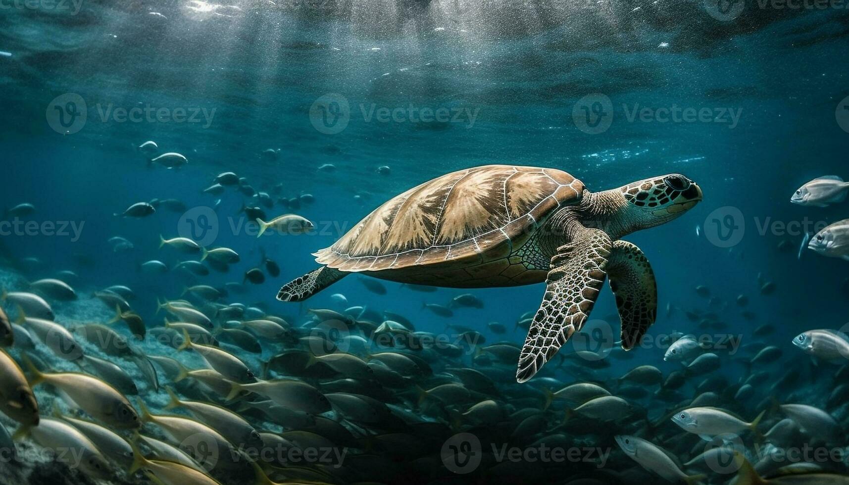 AI generated A beautiful sea turtle swimming in the underwater reef generated by AI photo