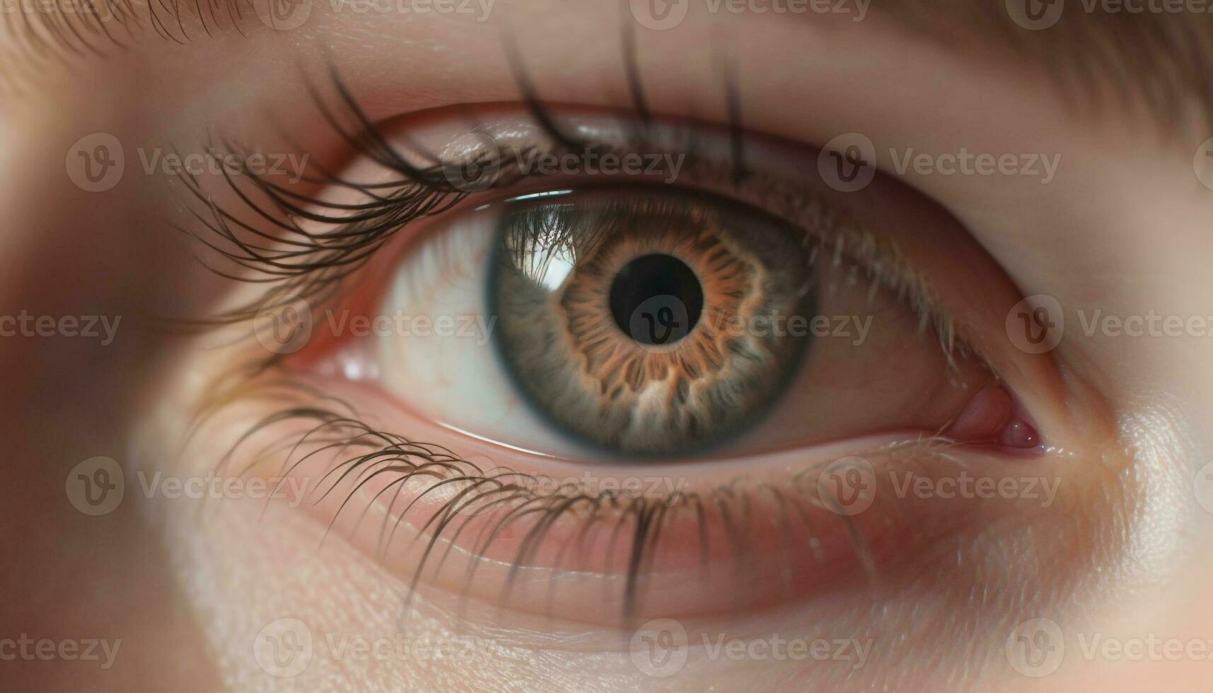 AI generated Close up of a caucasian woman blue eye, staring at camera generated by AI photo