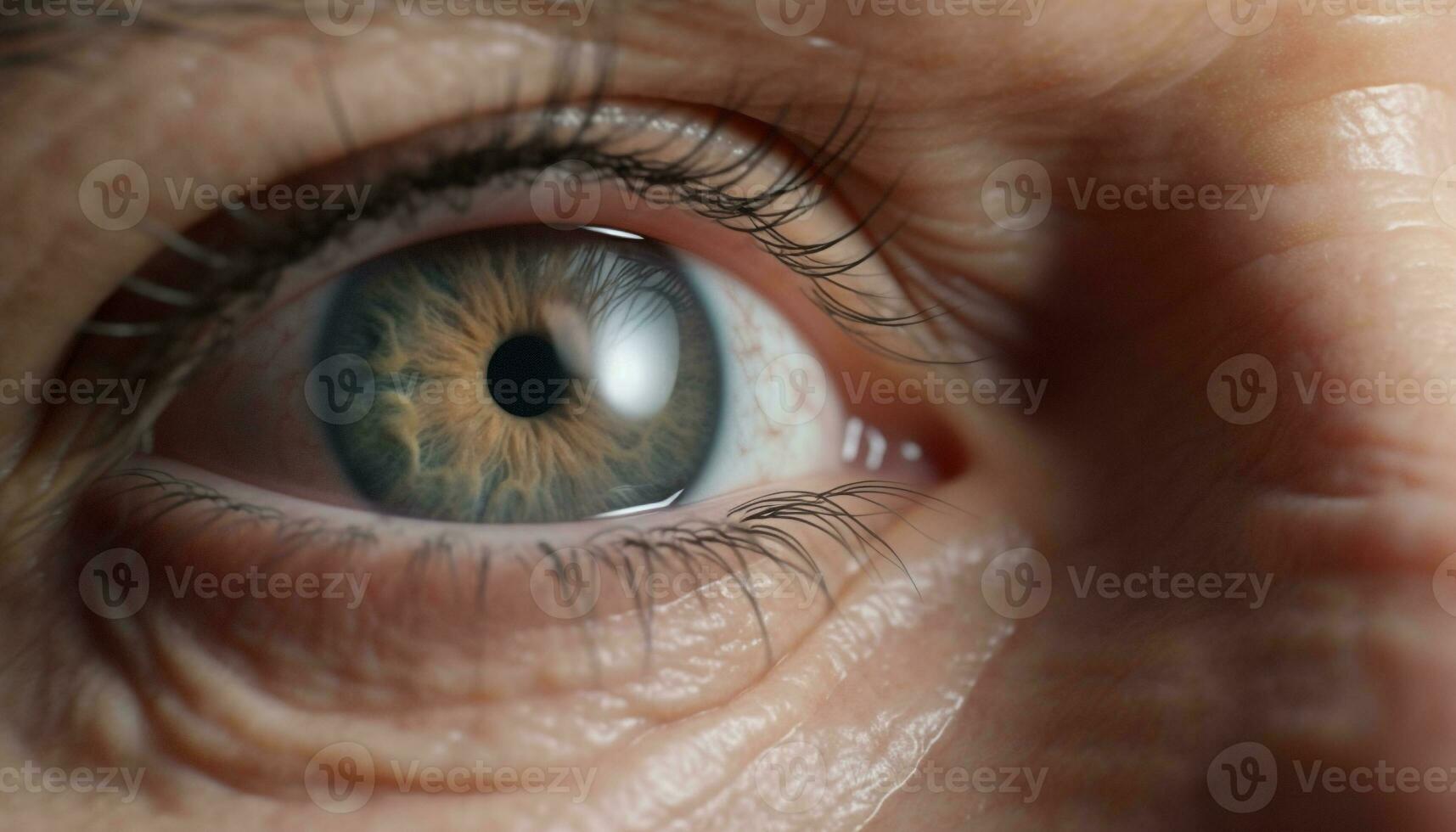 AI generated Close up of a caucasian woman blue eye, staring at camera generated by AI photo