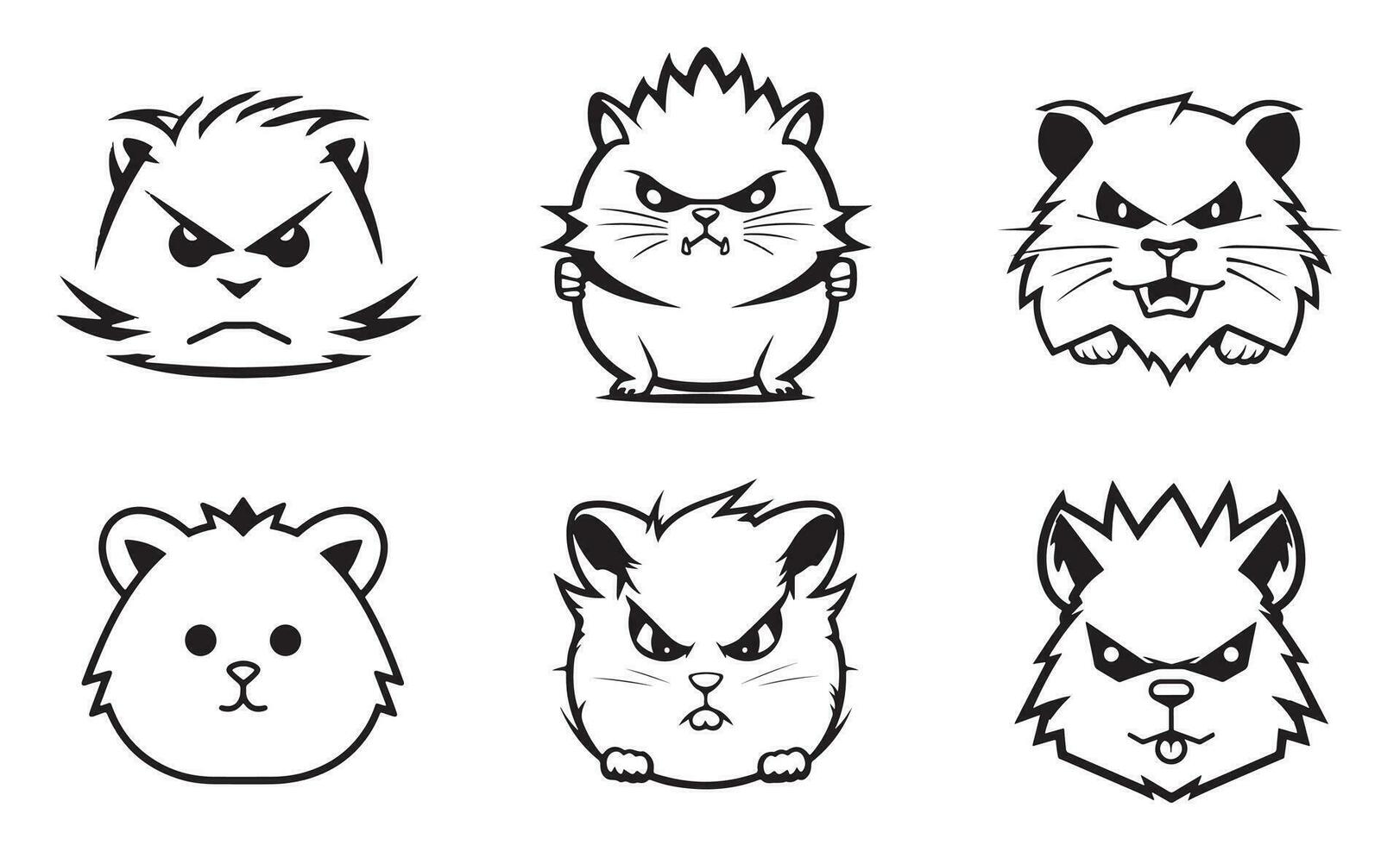 Angry Hamster set Vector Illustration isolated on white background. Hamster Mascot Cartoon Character