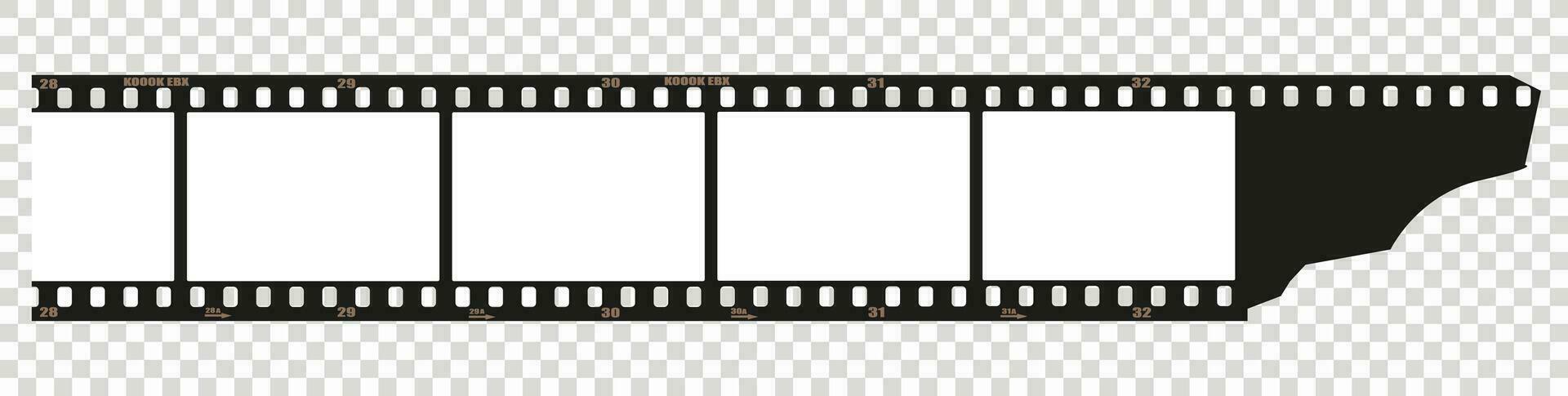 Analog photographic film, empty filmstrip with picture frames. Element for design photograph. Repeating clipping reel movie. Photo frame tape. Vector illustration