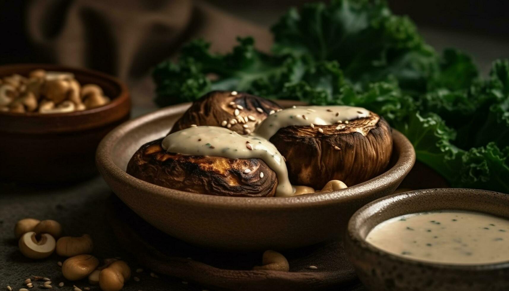 AI generated A gourmet Mexican meal with grilled meat, fresh vegetables, and sauce generated by AI photo
