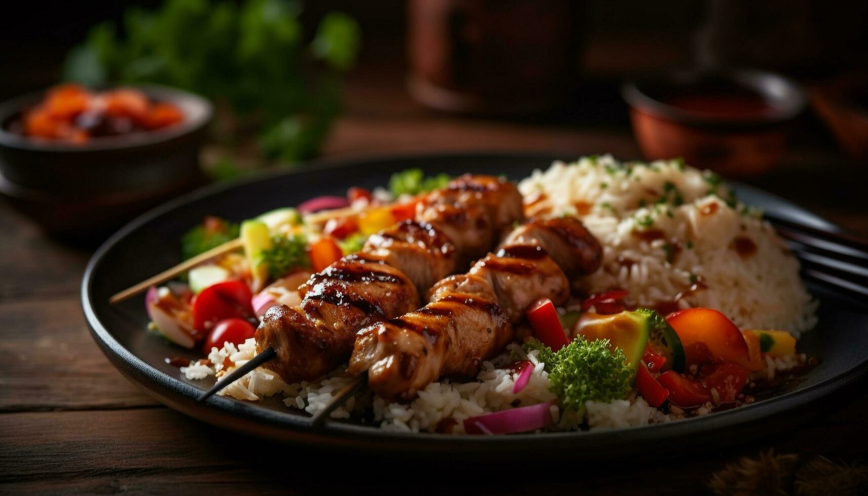 ai generado un gastrónomo mexicano comida con A la parrilla carne, Fresco verduras, y salsa generado por ai foto