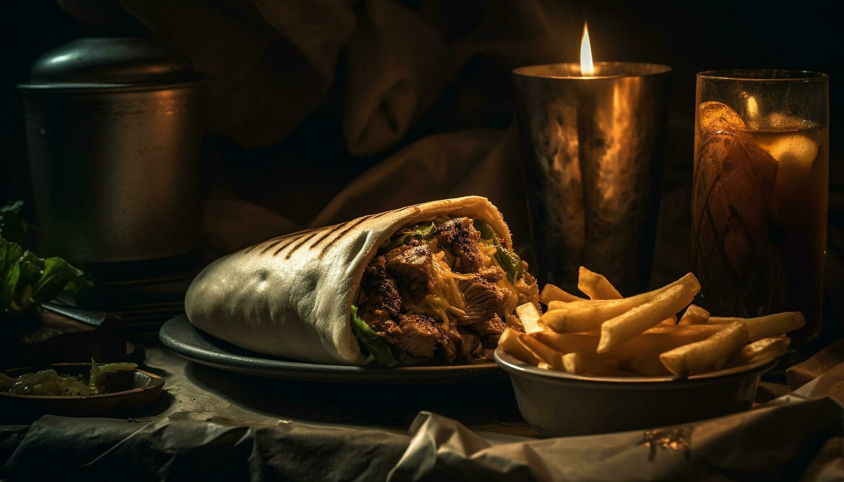 AI generated A gourmet Mexican meal with grilled meat, fresh vegetables, and sauce generated by AI photo