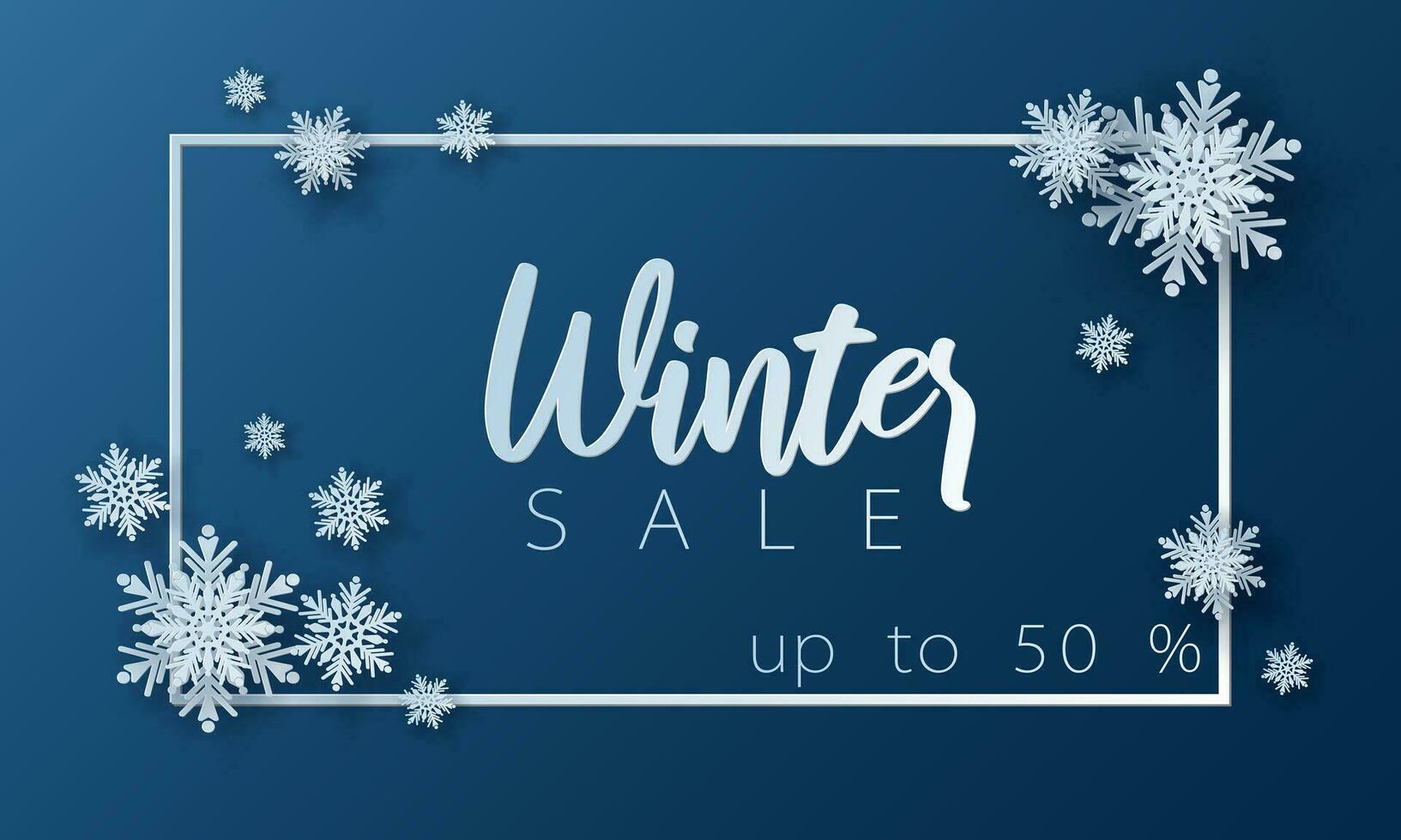 Merry christmas card banner frame with paper cut snowflakes. 3D illustration on blue colored background for presentation, banner, cover, web, flyer, card, sale, poster, slide and social media. vector