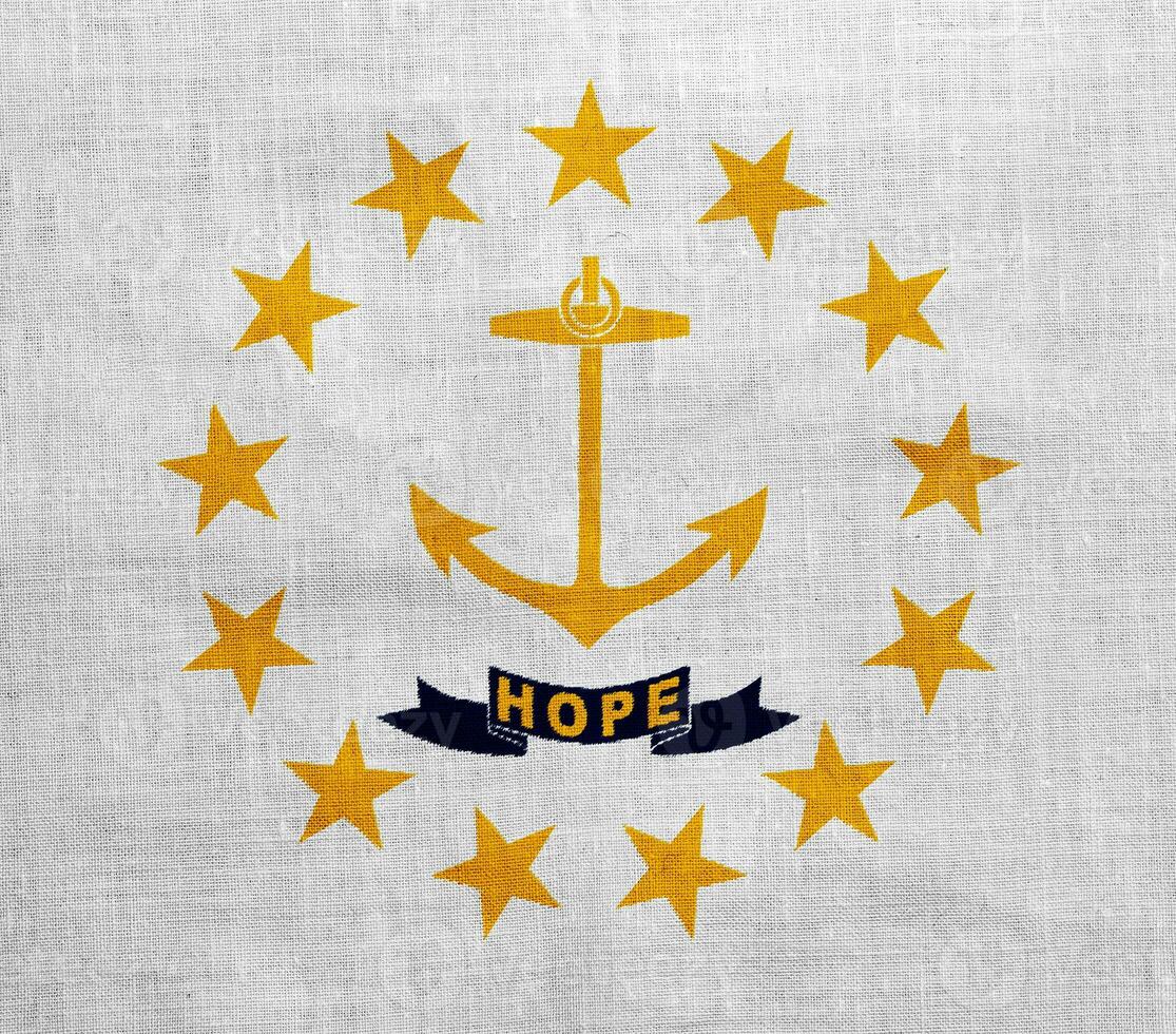 Flag of State of Rhode Island on a textured background. Concept collage. photo