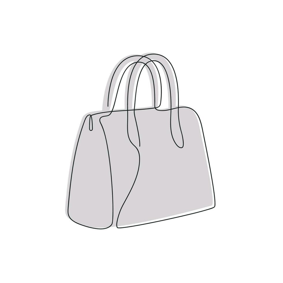 Woman's bag drawn in one continuous line in color. One line drawing, minimalism. Vector illustration.