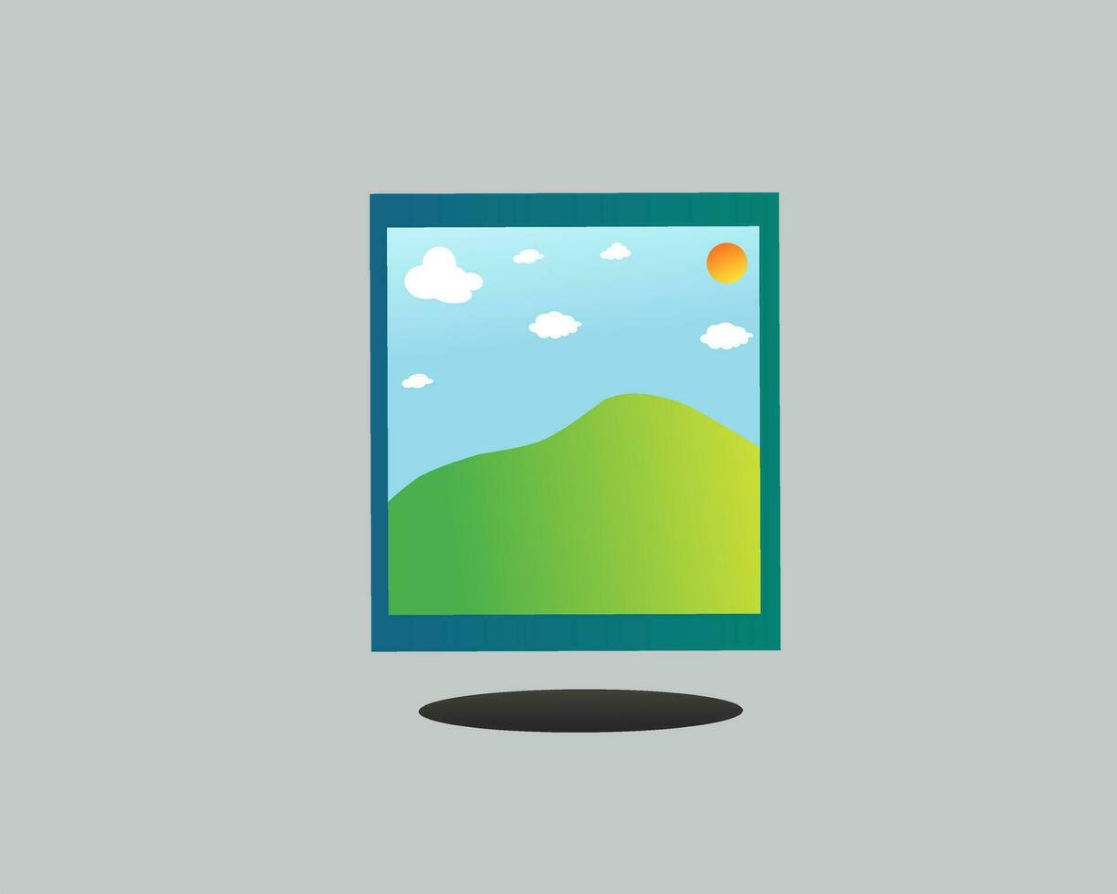 Illustration Digital drawing painting of natural scenery on a gray background, art painting of a landscape in a blue frame. vector