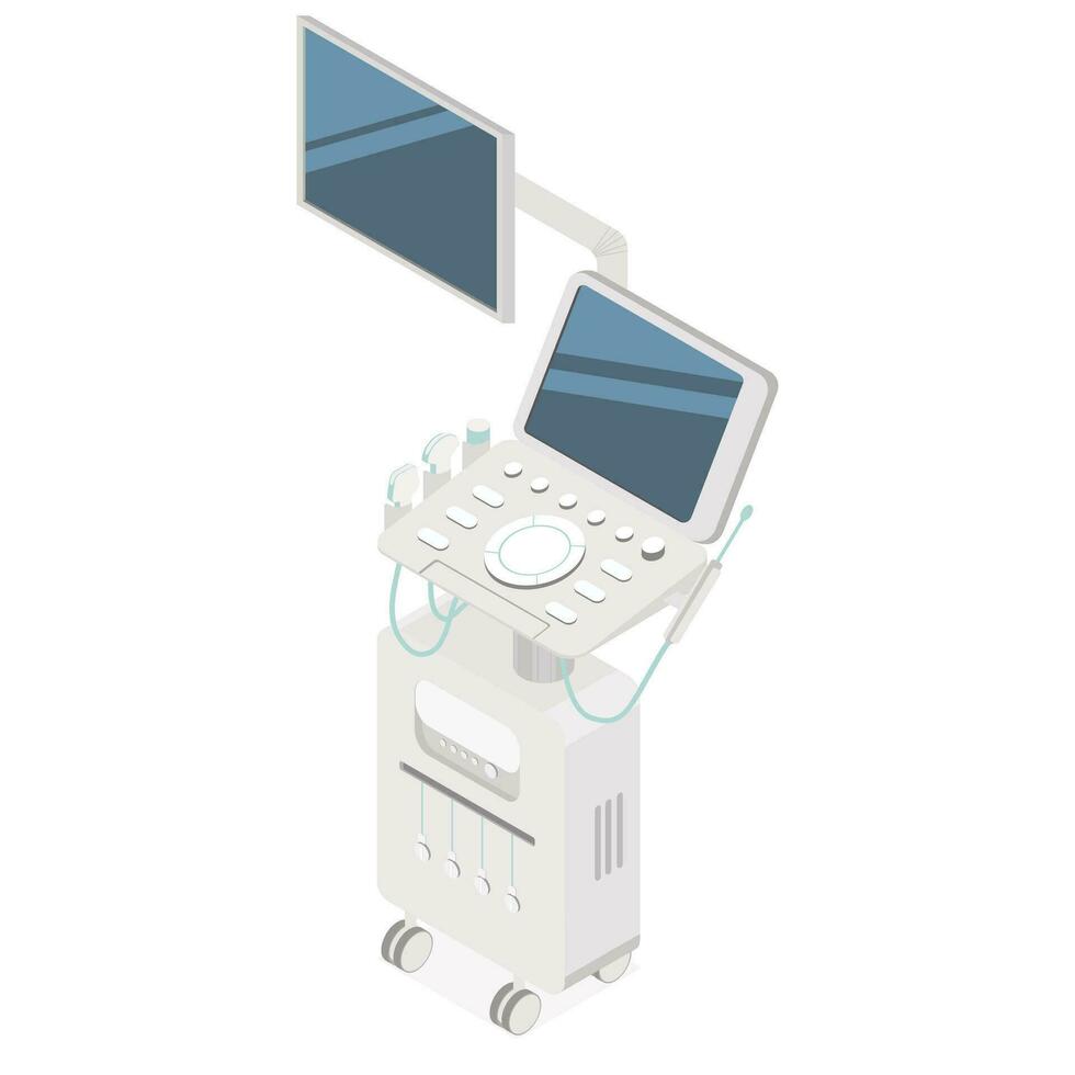 Ultrasound imaging, diagnostic ultrasound, sonography or diagnostic ultrasound sonography in isometric. Isolated object. Vector. vector
