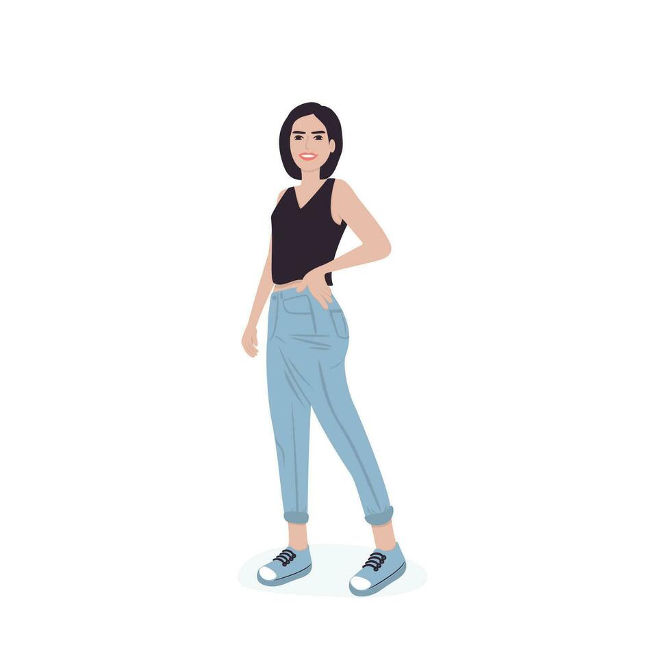 vector ilustración de hembra personaje. un hermosa mujer quien es sonriente y mentalmente saludable.