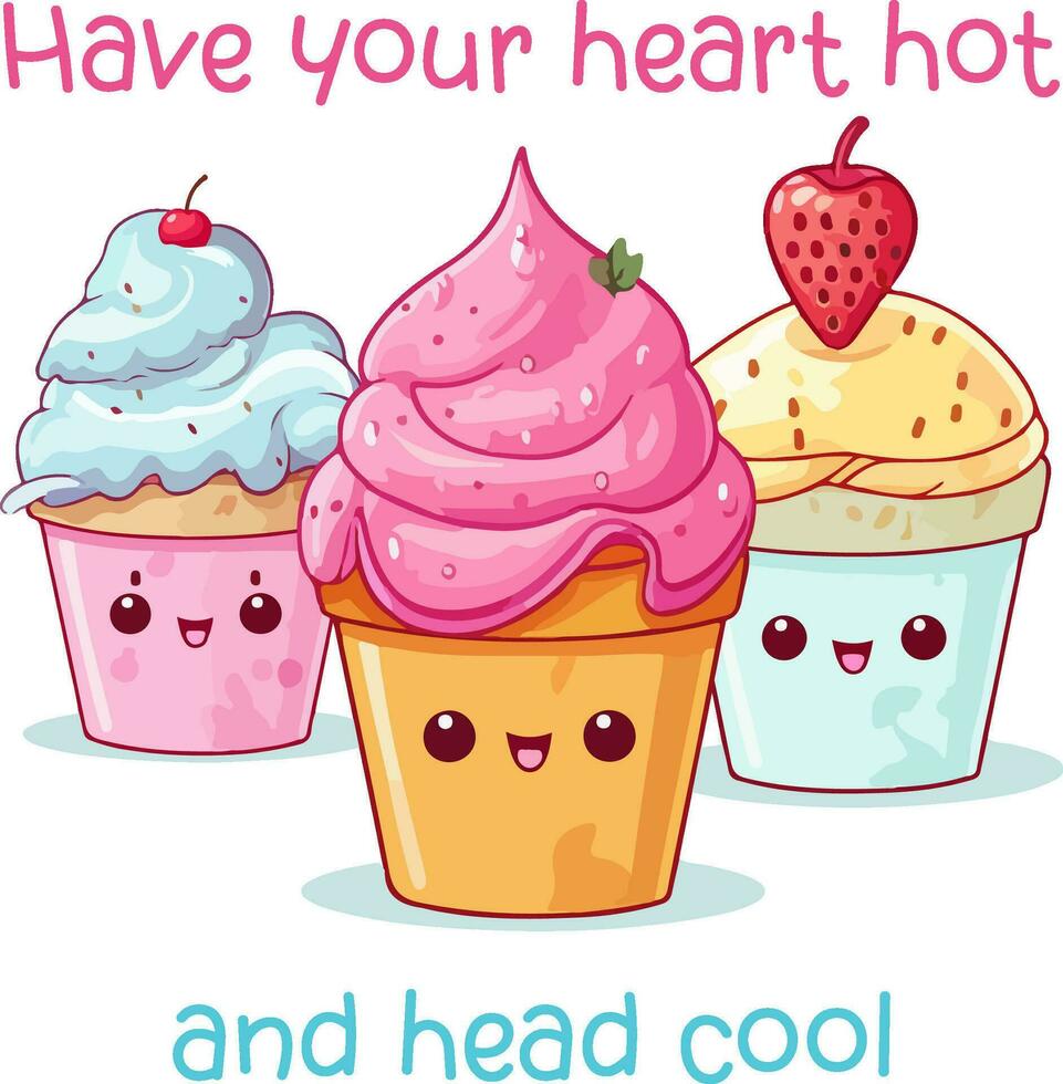 Have your heart hot and head cool ice cream themed clipart isolated on white background vector