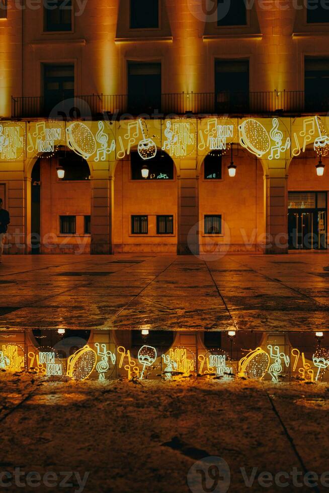 Christmas decorations at night in Alicante city photo