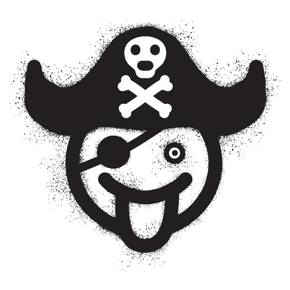 sonriente emoticon pintada vistiendo un pirata sombrero con negro rociar pintar vector