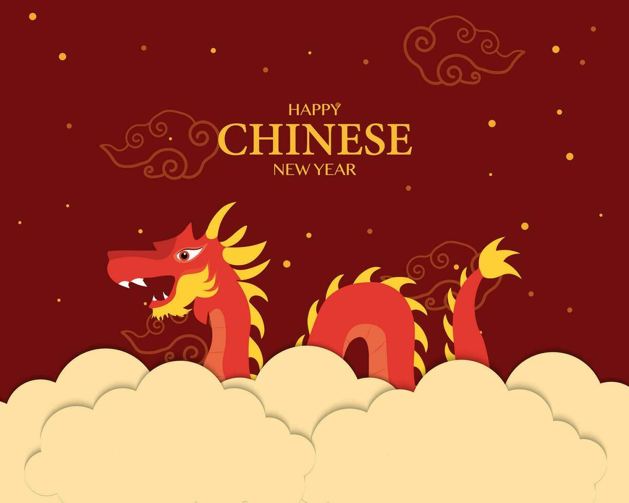 Happy Chinese New Year 2024 Year Of Dragon Design With Dragon And Cloud vector