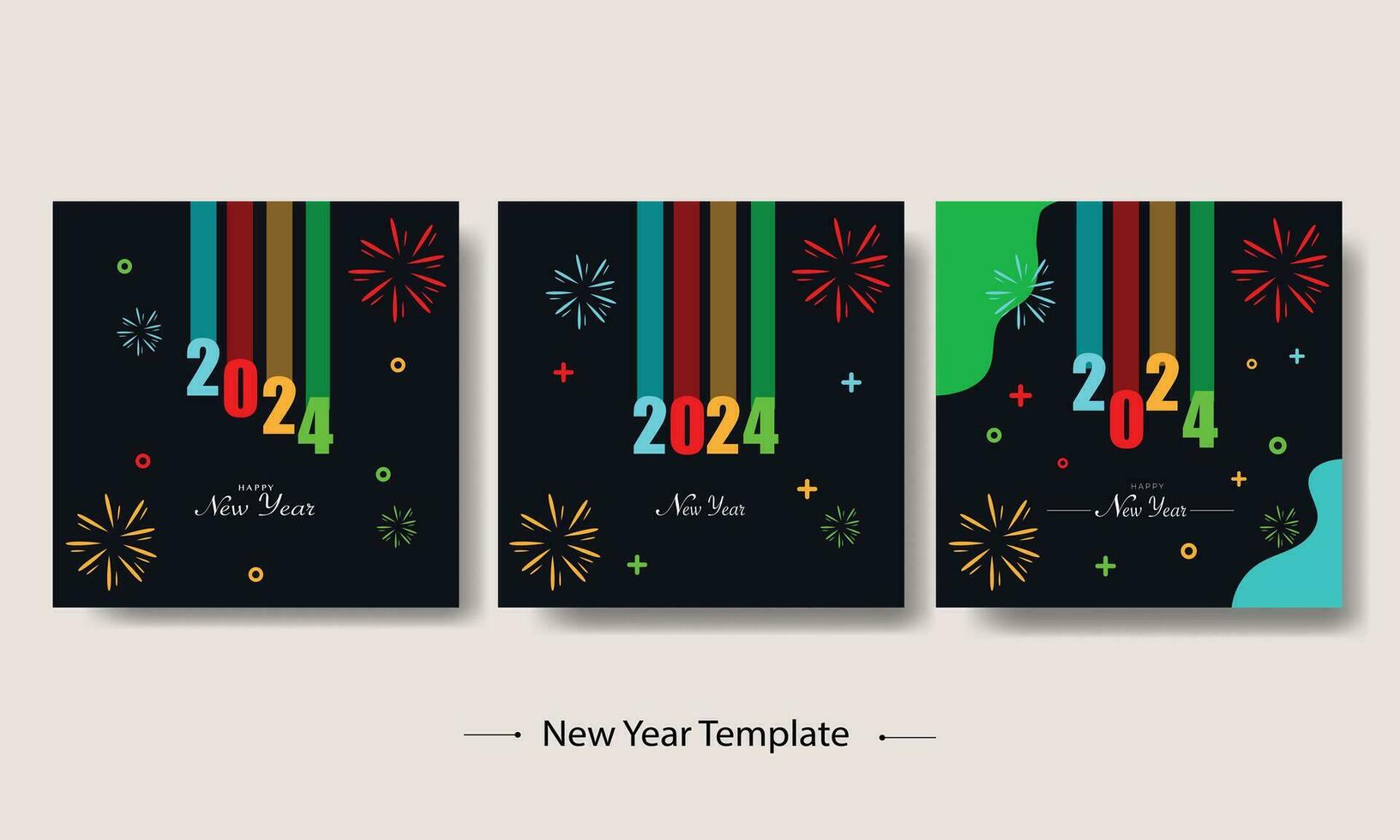 Happy New Year 2024 Colorful Flat Design Template Bundle vector