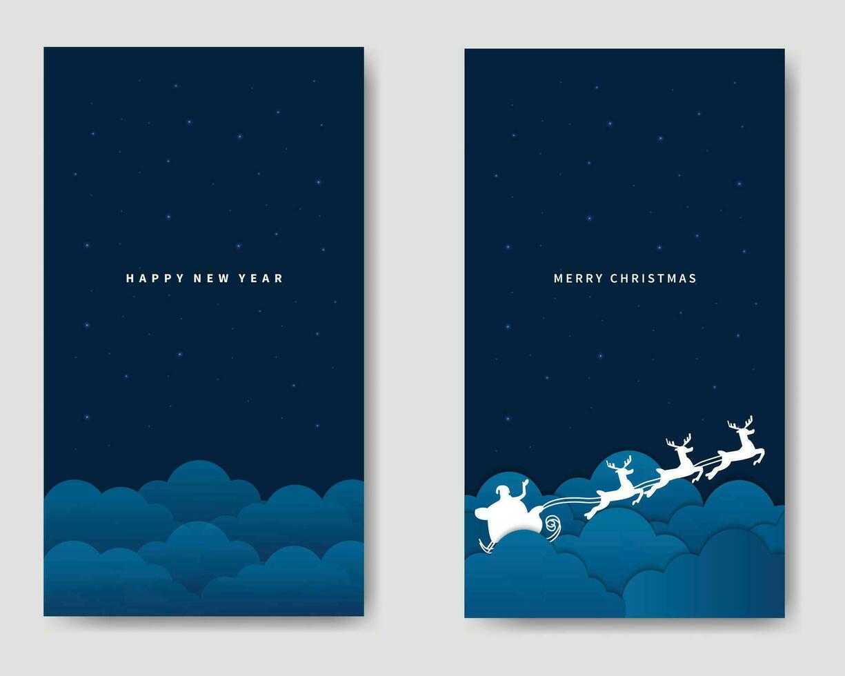 Merry Christmas Happy New Year Night Sky With Cloud With Santa And Reindeer vector
