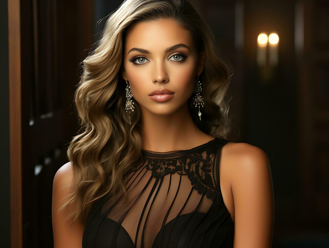 AI generated Portrait of a Beautiful Woman in a Stylish Trendy Fashion Bodycon Dress. photo
