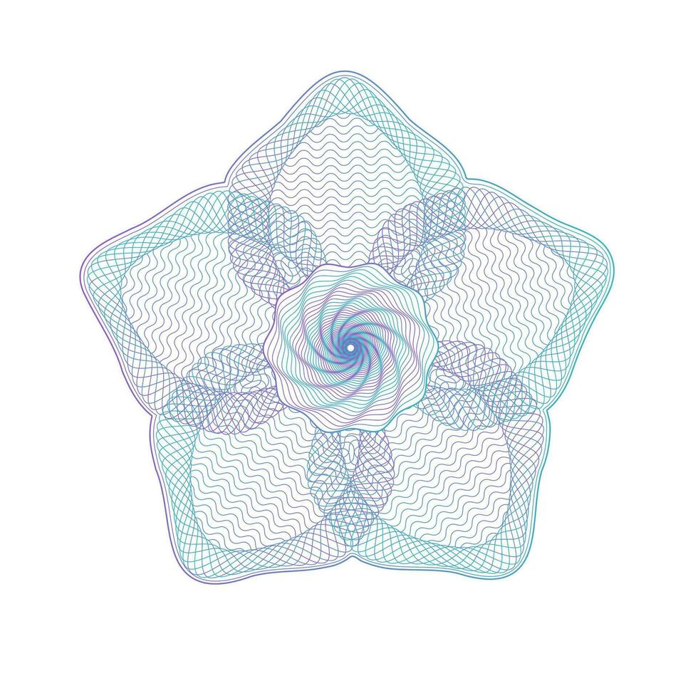 Elegant vintage guilloche rosette in flower shape. Grid certificate element single isolated vector element.