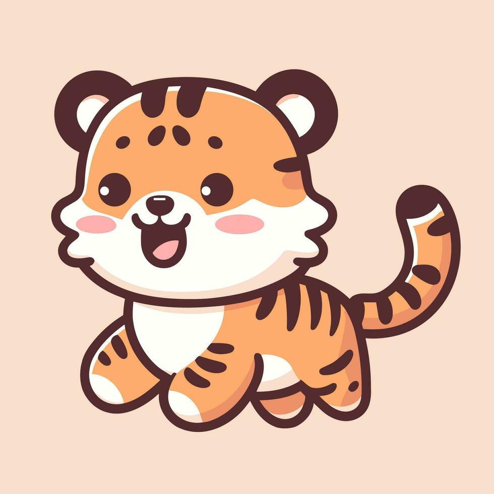 cute happy tiger cartoon illustration vector