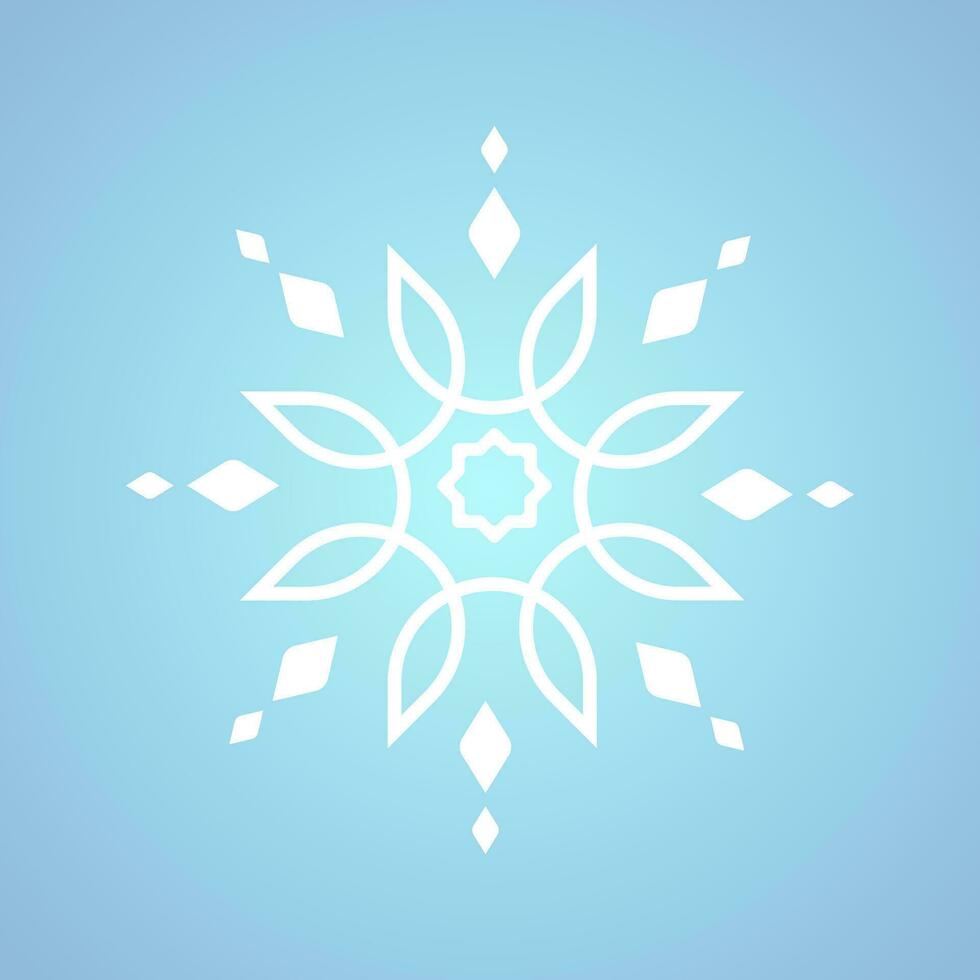 Beautiful white snowflake for winter, spring and Christmas element on isolated blue background, a white geometric minimalist snowflake elements concept design vector