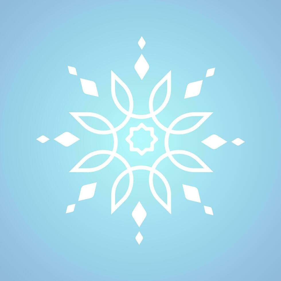 Beautiful white snowflake for winter, spring and Christmas element on isolated blue background, a white geometric minimalist snowflake elements concept design vector