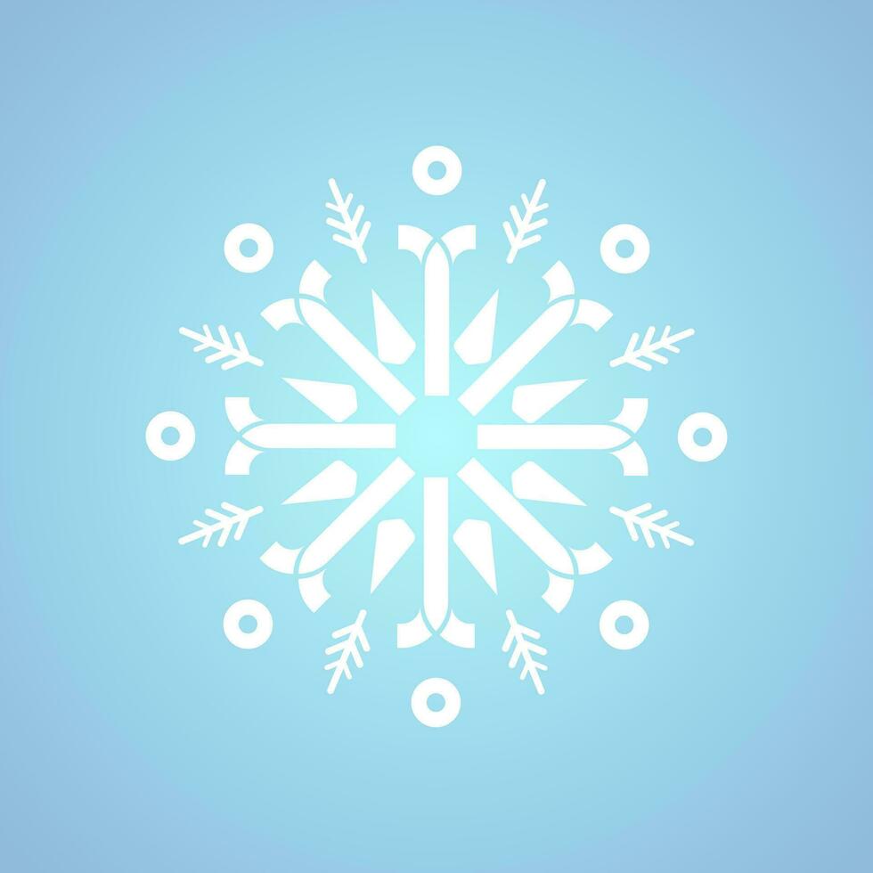 uno blanco copo de nieve para invierno, primavera y Navidad elemento en aislado azul fondo, un blanco geométrico minimalista copo de nieve elementos y íconos concepto diseño vector