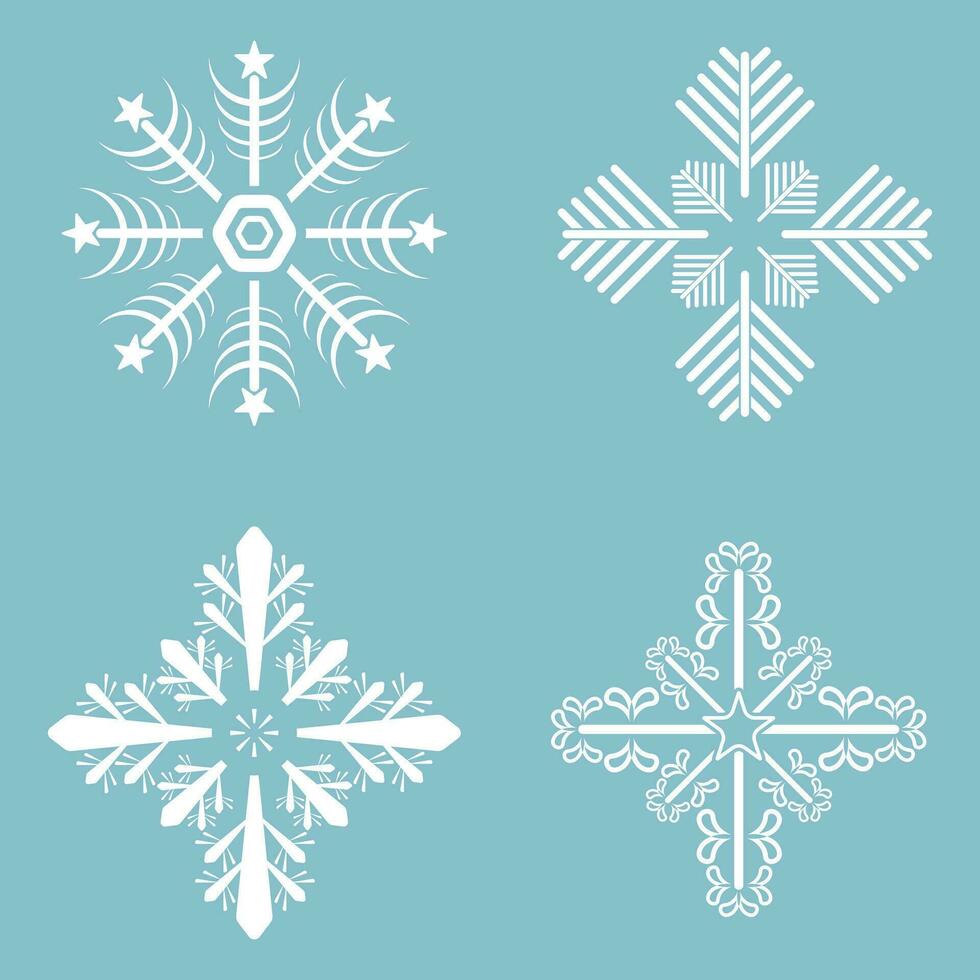 Set of 4 snowflakes, Winter set of white snowflakes isolated on light blue background. Snowflake icons. Snowflakes collection for design Christmas vector, illustration vector