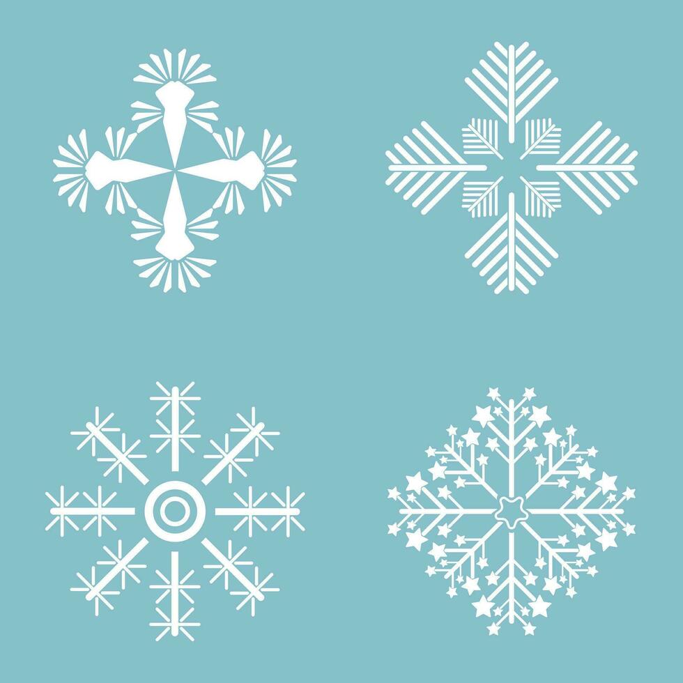 Winter set of white snowflakes isolated on light blue background. and Set of 4 snowflakes, Snowflake icons. Snowflakes collection for design Christmas vector, illustration vector