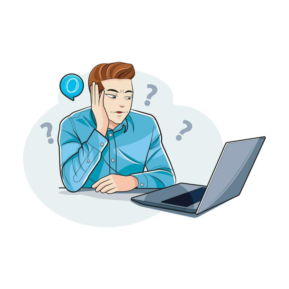 Businessman. A young man thoughtfully leaning his head on his hand. Vector illustration