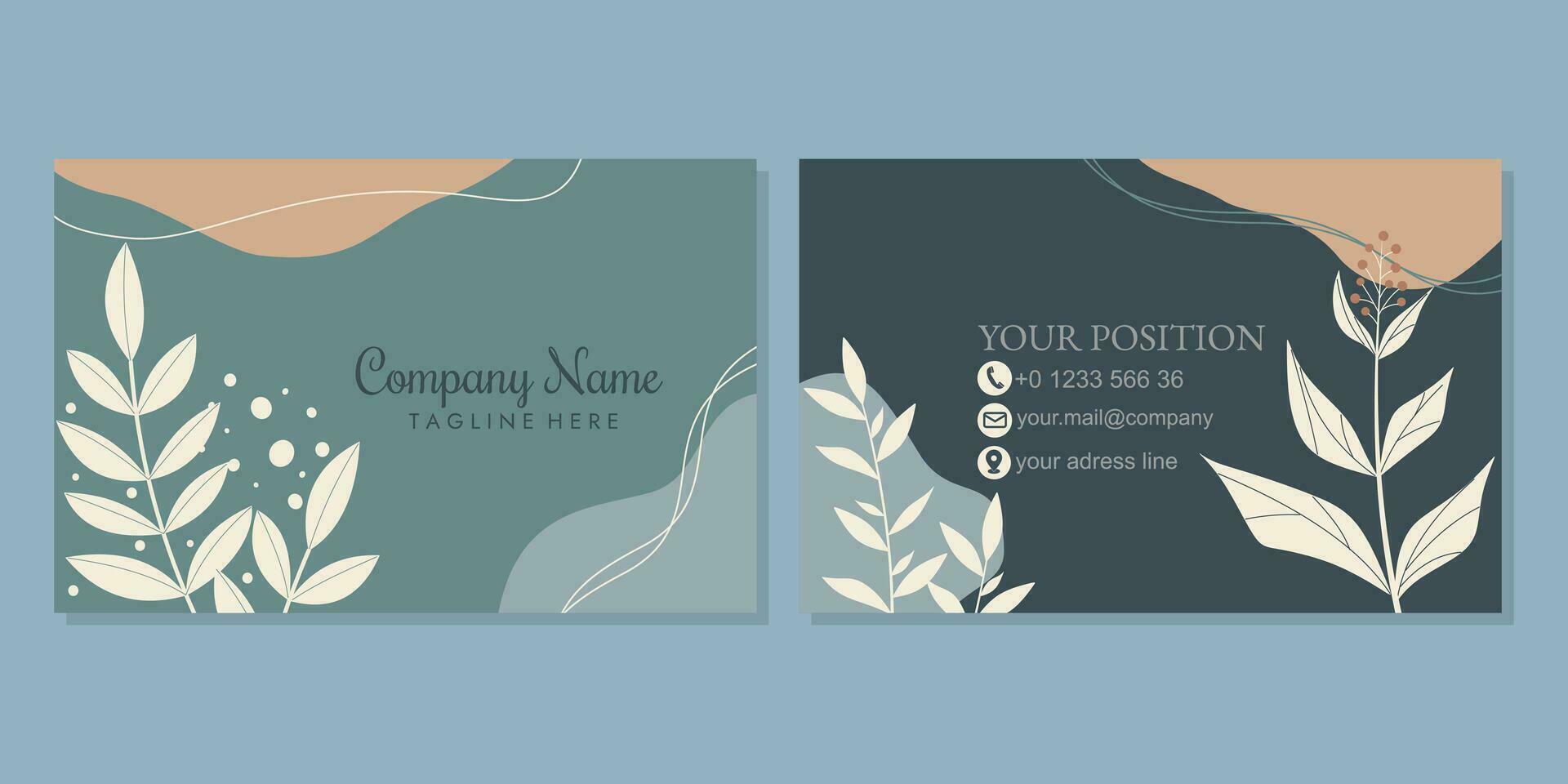 Elegant simple and beautiful business card template with hand drawn floral pattern. landscape orientation for identity cards, thank you cards, covers, invitations. vector