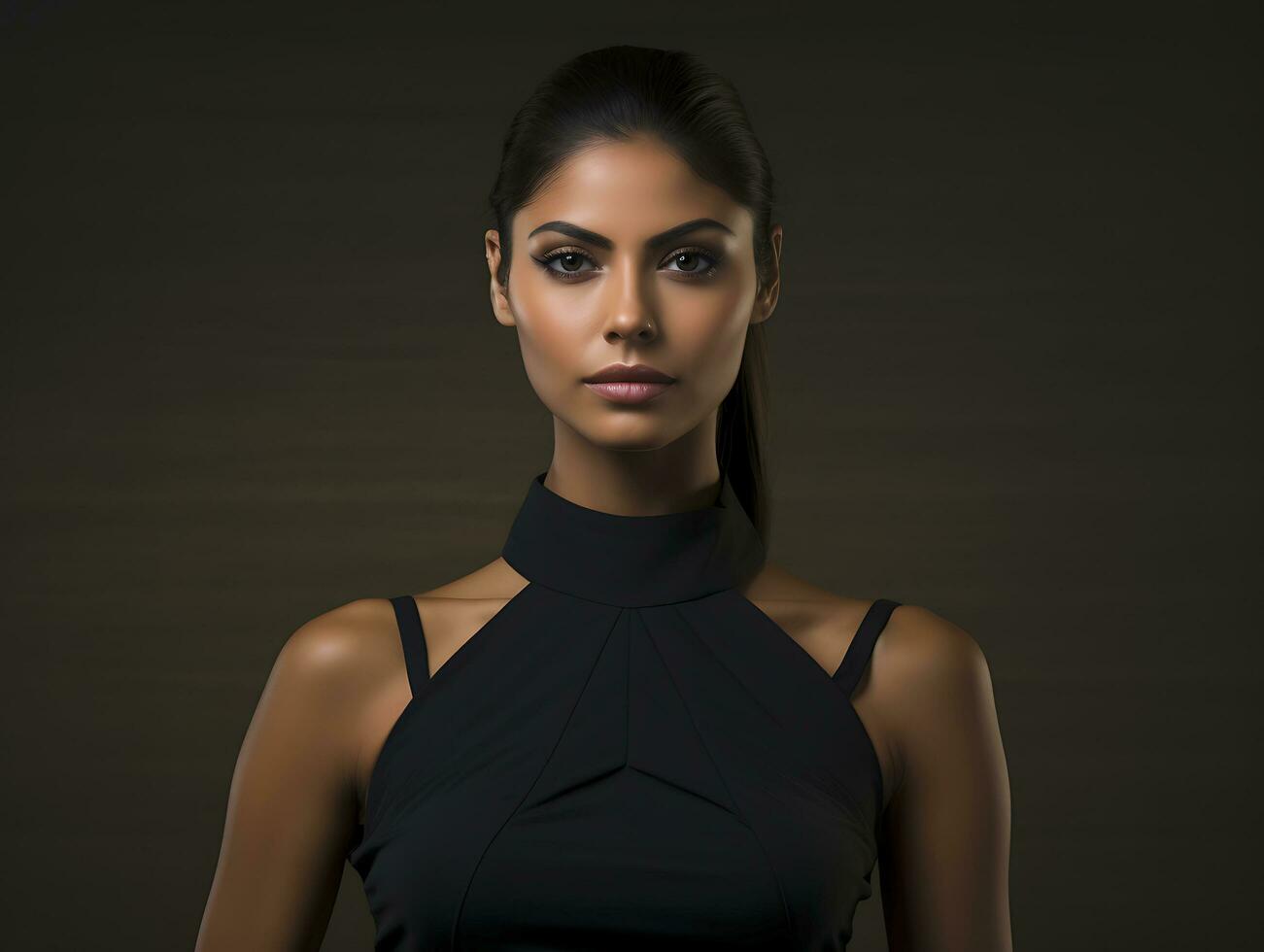 Portrait of a Beautiful Woman in a Stylish Trendy Fashion Dress. Ai Generated photo