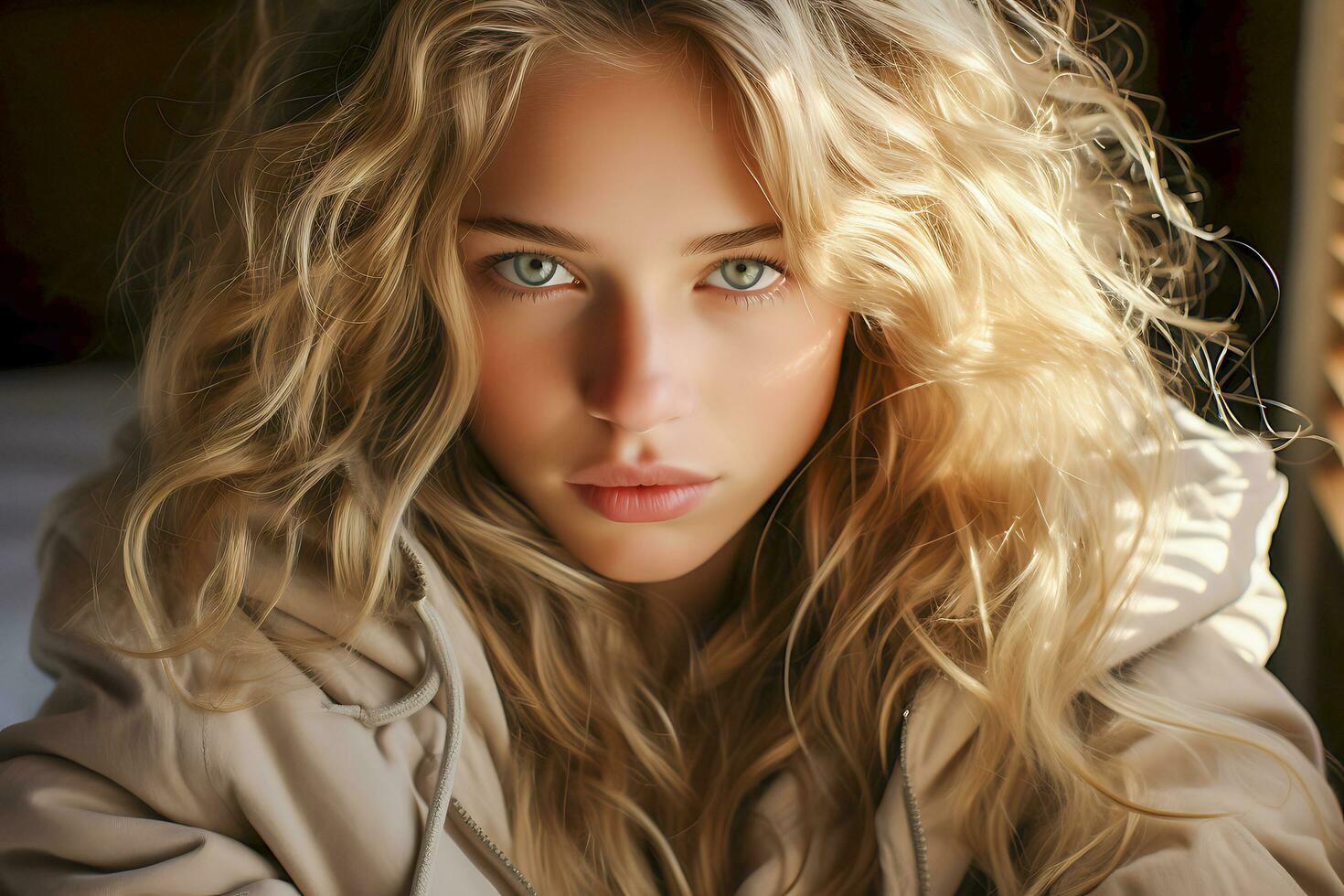 A Girl with Blue Eyes Smiling. Ai generated photo