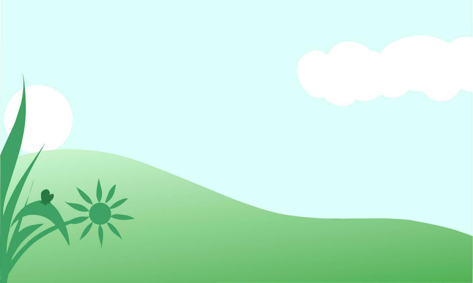 Background illustration of summer meadow, green grass and butterflies vector