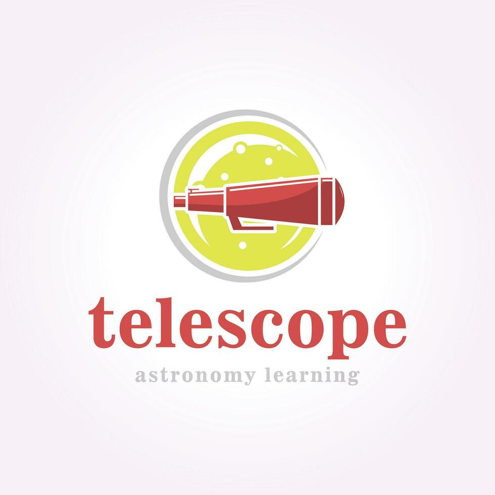 emblema telescopio logo con gran luna fondo, Insignia de alcance náutico ilustración diseño vector